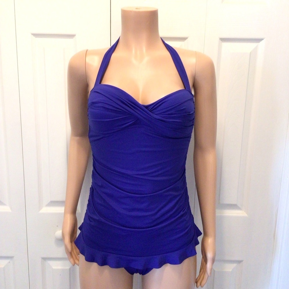 Tommy Bahama Womens Blue Twist Front Bandeau Halter 1pc Swimsuit Size 6